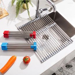 Kitchen Storage Drainage Rack Shelf Stainless Steel Folding Retractable Sink Dish Holder Accessories