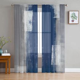 Curtain Abstract Oil Painting Texture Blue Grey Sheer Curtains For Living Room Decoration Window Kitchen Tulle Voile