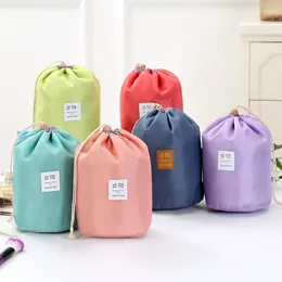 Storage Bags Waterproof Round Cosmetic Bag Travel Nylon Makeup Drawstring Elegant Organizer Wash Female Toiletry Kit Case