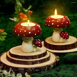 Candle Holders Holder Red Mushroom Tea Scented Resin Candlestick Living Room Bathroom Desktop Decoration Christmas Home Decor