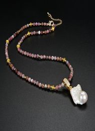 GuaiGuai Jewellery Natural 5mm Red Tourmaline Necklace Cultured White Keshi Pearl Pendant Real Jewlery Lady Fashion Jewellery8765558
