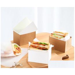 Packing Boxes Wholesale Kraft Paper Sandwiches Wrap Box Thick Egg Toast Bread Breakfast Packaging Burger Teatime Tray Dh948 Drop Deliv Dhuxz