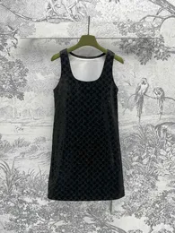 New Summer Black Leather Letter Embroid Lady Dress Women U-neck Sleeveless Vintage Patchwork Solid Colour Mini Dresses