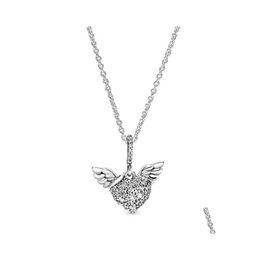 Pendant Necklaces 100% 925 Sterling Sier Angel Wing Heart Shaped Reflexions Mesh Choker Necklace Fit Diy Women Original Fashion Jewe Dhyoa