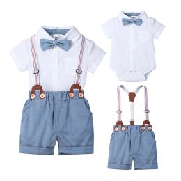 Sets Formal Baby Boy Clothes Sets Summer Newborn Clothes Boy Suit Cotton Short Sleeve Bow White Tops Bib Shorts 324 Months