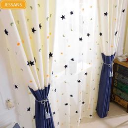 Window Treatments# Childrens Curtain Embroidery Star Moon Contract Contemporary Spliced Window Curtain Childrens Bedroom Screen Baby Room Y240517