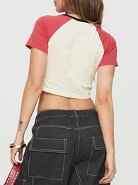 Women's T Shirts Women S Y2k Star Print Tees Crop Top Short Sleeve Round Neck Contrast Colour Shirt Streetwear Cute Tee