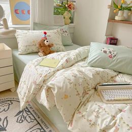 Bedding Sets Rural Style Small And Fresh Floral Water Washed Cotton Quilt Cover Ins Four Piece Set 1.5 Bed Sheets Bedsheet Student