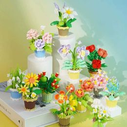 Other Toys Flower bouquet bonsai eternal plastic plant building blocks miniature models tulips daisies toys childrens birthday gifts home decoration s5178