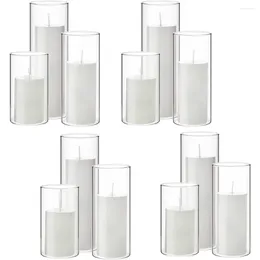 Candle Holders Centrepiece Set Of 12 White Pillar Candles And Glass Cylindrical Vase Holder Home Decoration Decor Garden