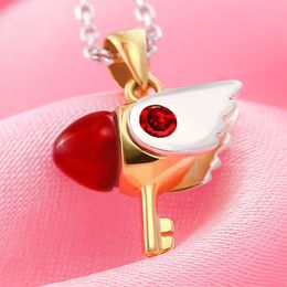 Card Captor Cardcaptor SAKURA Seal Key 925 Sterling Silver Pendant Necklace Cosplay Necklaces Silver Chain Rope Chain Box 279L