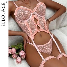 Bras Sets Ellolace Attractive Chest Lingerie For Sex Transparent Bra Lace Romantic Underwear Erotic 2 Piece Outfit Set Fancy Girl Body