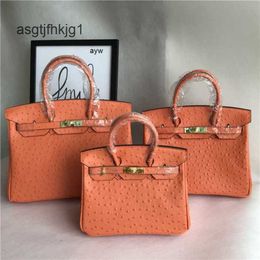 Ostrich Handbags Tote Bag Leather Fashionable and Popular Pattern Bag Portable One Shoulder Diagonal Cross Cowhide Womens Orange rj
