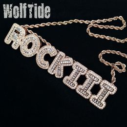 Hip Hop Baguette Initial Letters Custom Name Pendant Necklace 4MM Tennis Chain Pendants Necklaces Mens CZ Cubic Zircon Rock Jewellery 270I