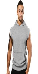 Fashionable Men039s Hooded Vest Jackets Summer Bodybuilding Gyms Lightweight Sleeveless Contrast Hoodie Tank Tops Male Clothing9611586