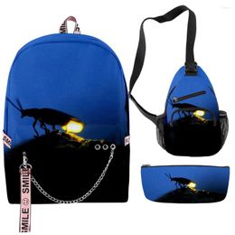 Backpack Hip Hop Funny Fireflies 3D Print 3pcs/Set School Bags Multifunction Travel Chest Bag Pencil Case