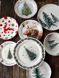 Plates Christmas Series Ceramic Tableware Home Set Breakfast Milk Cup Large Capacity Mug Kitchen Plate