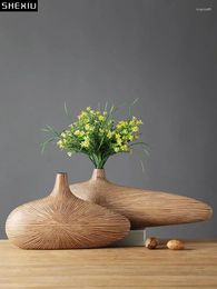Vases Modern Line Stripe Resin Vase Flower Arrangement Dried Imitation Wood Bookcase Desktop Decoration Crafts Furnishings