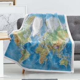 World Map Sherpa Fleece Throw Blankets for Couch, Thick Warm Fuzzy Plush Reversible Blanket for All Seasons, 50x60 Inches