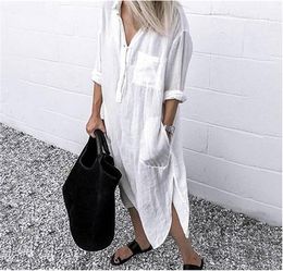 Summer Cotton Linen Womens Dress White Oversize Casual Female Long Shirt Dresses Spring Fashion Beach Lady Clothing 2205276665706