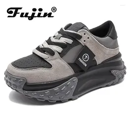 Casual Shoes Fujin 6cm Cow Suede Genuine Leather Women Platform Chunky Sneakers Spring Autumn Winter Plush Warm Hidden Heels