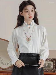 Ethnic Clothing 2024 Chinese Style Graceful Temperament Tang Suit Top Unique Collar Embroidery Art Vintage Daily Solid Color Blouse