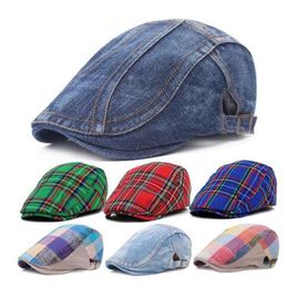 Denim Beret Caps for Women Men's Peaked Cap Vintage Unisex Jeans Berets Newsboy Hat Spring Summer Casual Adjustable Plaid Hats L2405