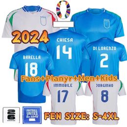 2024 Italian Football Shirt SCAMACCA IMMOBILE CHIESA Football Shirt 24-25 Italian Mens and Womens Children's Set National Team Uniform Size M-4XL