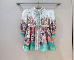 22 European luxury Button placket wide skirt dress made of linen8401879