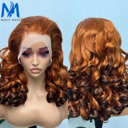 350/4 Coloured 300% Density Loose Wave Human Hair Wig For Black Women 13x4 Lace Frontal Brazilian Bouncy Fumi Remy