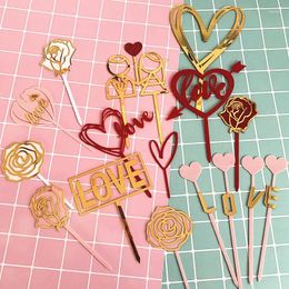 Party Supplies Happy Valentine's Day Acrylic Cake Topper Love Heart Gold Wedding For Valentine Anniversary Decorations