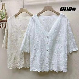 Women's Blouses Japanese Sweet Solid Color Embroidery Cotton Shirt Female 2024 Summer Loose Casual Blouse