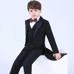 Suits Boys Formal Dress Tuxedo Piano Performance Costume Flower Boys Birthday Wedding Suits 5pcs Jacket + Shirt + Pant + Tie 4Pcs Y240516