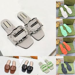 Designerschuhe Frauen Sandalen flache Heels Sandles Gummi -Leder Stoff Slipper Claquette Cloquette weibliche Mules Sommer Beach Home Slides Slides Inter Locking