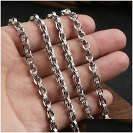Chains Sterling Sier Vintage Six-Character Mantra Round Link Necklace Men Thai 5Mm Thick Personality Trendy Malechains Drop Delivery J Dh6As