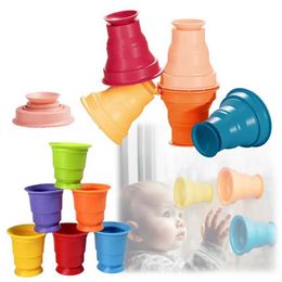 Other Toys Childrens Rainbow Silicone Stacking Soft Rubber Sucking Cup Shower Water Game Colourful Cognitive Education Toy 1-3 Years Old