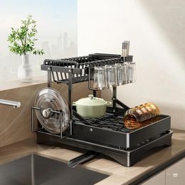 Kitchen Storage Rack Foldable Countertop For Dishes And Drainage Drain Tray Dish Drying Bowl Chopsticks