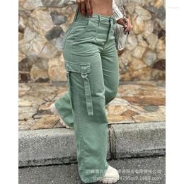 Women's Pants Wepbel 2024 Fashion Overalls Women Trousers Army Green Casual Patch Pocket Straight-Leg Solid Colour Cargo