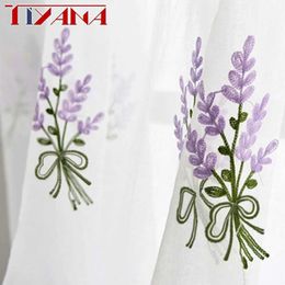 Window Treatments# French Pastoral Curtains Purple Lavender Embroidery Tulle For Living Room Bedroom Pink Flower Curtain For Kitchen Home Decor Y240517