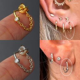 Hoop Earrings Piercing Chain Zircon Lobe Gold Color Tragus Rook Ear Cartilage Accessories Women Jewelry Gift Wholesale