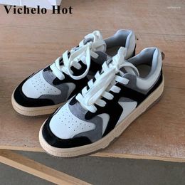 Casual Shoes Vichelo Sheep Suede Round Toe Thick Bottom Mixed Colors Leisure Fashion Young Lady Daily Wear Non-slip Vulcanized L35
