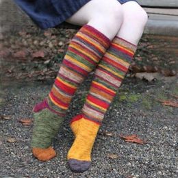 Women Socks Vintage Printed Stockings Cotton Casual Multicolor Striped Korean Style Kawaii Fashion Middle Tube Sock Calcetines