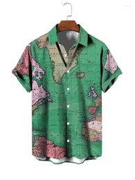 Men's Casual Shirts 2024 Retro Map 3D Digital Printing Short Sleeved Shirt Summer Vacation Hawaii Beach Street Affordable In Large