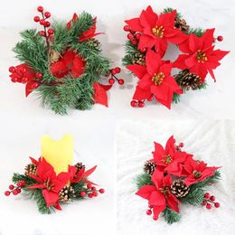Decorative Flowers Candlestick Wreath Christmas Plants Berry Garland Candle Ring Artificial Flower For Farmhouse Wedding Table Party Decor