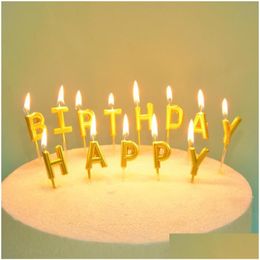 Candles Gold/Sier Birthday Cake Happy Golden Letters Candle Gilded Letter Party Decoration With Pvc Box Drop Delivery Home Garden Deco Dhbpt