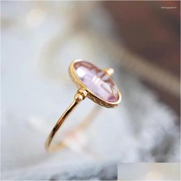 Cluster Rings Three-Nsional Craft Sier Inlaid Amethyst Oval Hollow Adjustable Ring Sweet Dream Ladies Jewellery Wedding Drop Delivery Dhdmw