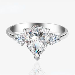 Band Rings 2023 European And American Ice Flower Cut Water Drop Pear Ring 7 X 9Mm Diamond Classic Female 925 Sterling Sier Delivery J Dhgdb