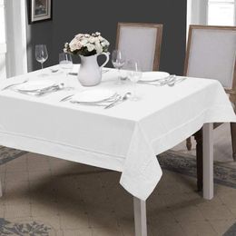Table Cloth Simple&Opulence Linen White Waterproof Rectangle Hemstitch Tablecloth For Dinner Picnic And Indoor&Outdoor Party