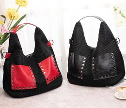 Shoulder Bags For Women Net Fashion All-match Simplicity Colour Contrast Rivet Big Bag Messenger Handbag High Capacity
