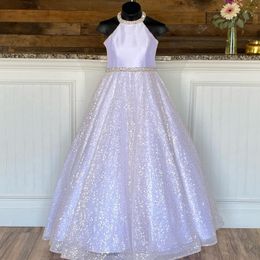 Little Miss Pageant Dress for Teens Juniors Toddlers 2021 Sequins White Long Kids Gown Formal Party Beading Halter Neckline rosie Custo 2350